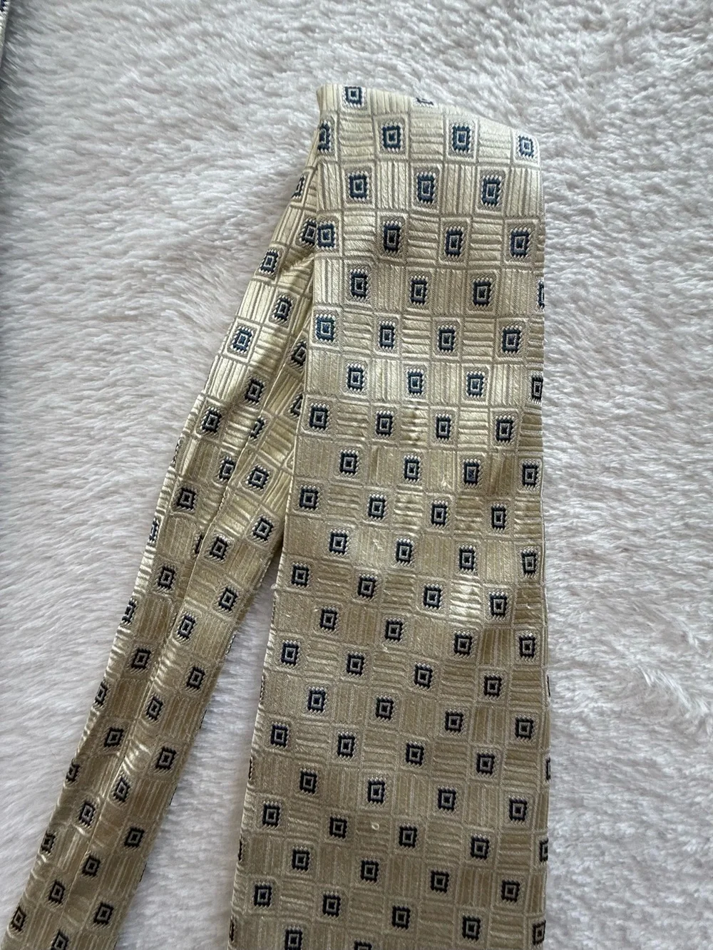 Pronto Uomo 100% Silk Ivory Blue Geometric Pattern Neck Tie Classic Mens